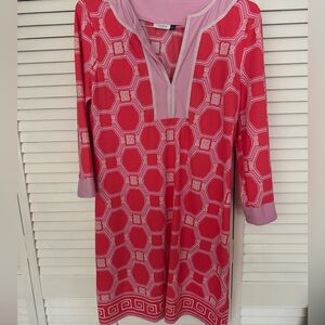 Cabana Life Pink Dress 3/4 Sleeve Plunge Neckline Sz L
